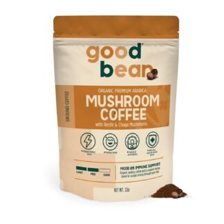 goodBean Mood and Immune Support Ground Coffee, Organic Arabica Coffee with Reishi & Chaga Mushrooms, Medium Roast, 12 Ounce Bag