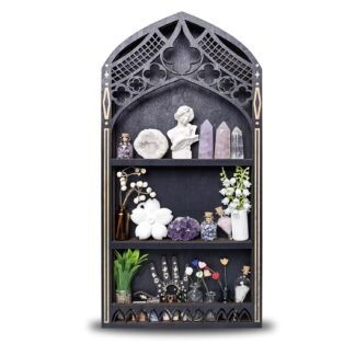 Gothic Window Crystal Shelf Display for Wall, Wooden Gem Stone Rock Storage Holder Trinkets Organizer, Wall Mount Stand Case Box for Witch Wiccan Decor, Spiritual Gift for Home...
