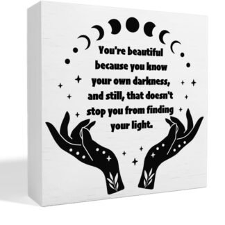 Gothic Witchy Room Decor Wiccan Pagan Witch Sign You Are Beautiful Wooden Box Sign Inspirational Positive Quotes Gift for Women 5 x 5 Inches