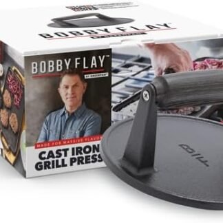 GreenPan x Bobby Flay Smash Burger Press, 6.5" Cast Iron Round Grill Press, Smashed Burgers, Heavy-Duty, Wood Handle, Cookouts & BBQ Tool for Juicy & Crispy Hamburgers Bacon...