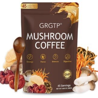 GRGTP Mushroom Coffee - Superfood Blend with 6 Adaptogens (Cordyceps, Lion's Mane, Reishi Other) | Jitter-Free Energy, Enhanced Focus, Digestion & Immunity Support | 45...