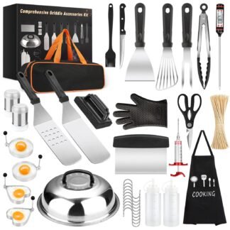Griddle Accessories Kit, 135 Pcs Griddle Grill Tools Set for Blackstone and Camp Chef, Professional Grill BBQ Spatula Set with Basting Cover, Spatula, Scraper, Bottle, Tongs,...