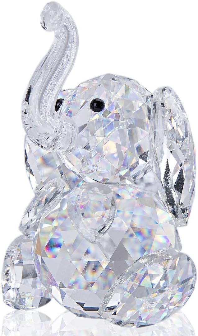 H&D Crystal Cute Elephant Figurine Collection Cut Glass Ornament Statue Animal Collectible
