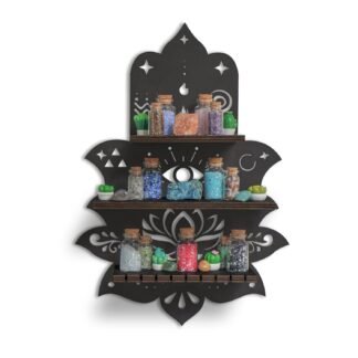 Hamsa Hand Crystal Display Shelf, Rock Gem Stone Holder, Essential Oils Nail Polish Organizer, Trinket Knick Knack Shelf Wall Mounted, Witch Witchy Wiccan Home Decor(Style A)