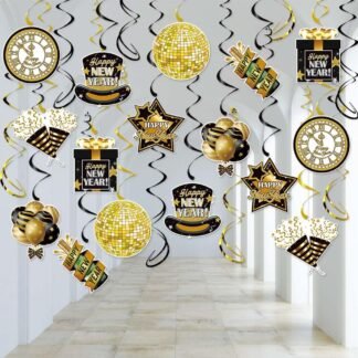 Happy New Year Decor - 24 Pcs Happy New Year Hanging Swirls Decorations 2026 New Years Eve Party Supplies