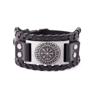 HAQUIL Viking Wiccan Egytian Black Brown Wide Leather Wristband Bracelet Ancient Medieval Jewelry Gift for Men