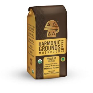 Harmonic Grounds Medium Roast Mushroom Coffee | Organic Ground Coffee with Functional Mushrooms | Lion’s Mane, Reishi, Chaga, Cordyceps, Turkey Tail | Fruiting Body Only | 14 oz...