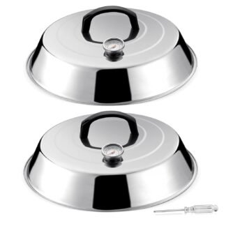 HaSteeL 12Inch Melting Dome for Griddle, Stainless Steel Basting Cover with Thermometer, Large Round Steaming Cover Lid for Flat Top Teppanyaki BBQ Camping Cooking Grilling,...