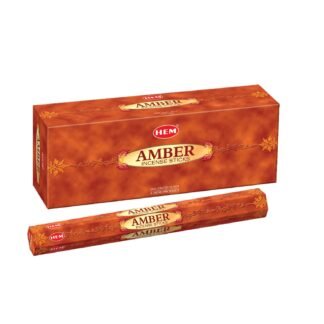 Hem Amber Incense Sticks – Pack of 6 Boxes (120 Sticks Total, 9-Inch Long) | Natural Hand-Rolled Aroma for Meditation, Cleansing & Relaxation | Warm Fragrance Promoting Calm &...
