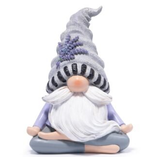 Hodao Zen Lavender Meditation Gnome Figurine - Yoga Inspired Home Decor for Relaxation & Serene Living Spaces Spring Yoga Lavender Gnome Decorations Calming Gifts for Women and...