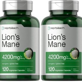 Horbäach Lions Mane Mushroom Extract | 4200mg | 120 Capsules | Vegetarian, Non-GMO, Gluten Free Supplement (Pack of 2)