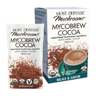 Host Defense MycoBrew Cocoa - Cocoa Drink Mix Includes Lion's Mane Mushroom Powder - Superfood Powder Drink Mix with Fair Trade Certified Chocolate - 10 Packets (10 Servings)