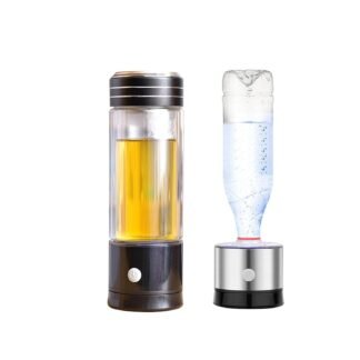 Hydrogen-Rich Water Generator Bottle, 3-in-1 Portable Molecular Hydrogen Water Ionizer Machine 3 Minutes Hydrogen Concentration 900-1400PPB with Tea Compartment and Delicate...