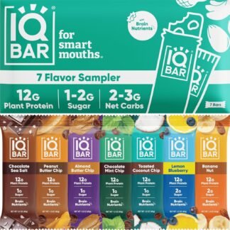 IQBAR Brain and Body Plant Protein Bars - 7 Bar Sampler Variety Pack - Keto, Vegan, Low Carb, High Fiber, Gluten Free, Dairy Free, Low Sugar Snack with Nutrients for Focus,...