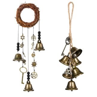 Jetec 2 Pieces Witch Protection Door Hangers Wind Chimes Wreath Handmade Hanging Bells Wiccan Magic for Home Doorknob Witchcraft Decorations (Novel Style)