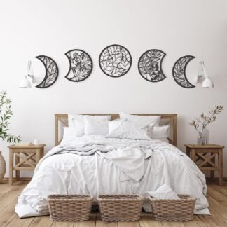Jetec 5 Pcs Moon Phase Wall Art Decor Wall Pediments Hanging Wooden Moon Phase Spiritual Bedroom Nordic Boho Lunar Aesthetic Art for Living Room Dorm Apartment Bar...