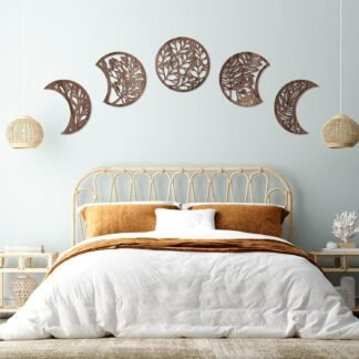 Jetec 5 Pcs Moon Phase Wall Art Decor Wall Pediments Hanging Wooden Moon Phase Spiritual Bedroom Nordic Boho Lunar Aesthetic Art for Living Room Dorm Apartment Bar...