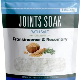 Joints Soak Bath Salt 32 Ounces Epsom Salt with Natural Rosemary, Frankincense and Peppermint Essential Oils Plus Vitamin C in BPA Free Pouch with Easy Press-Lock Seal