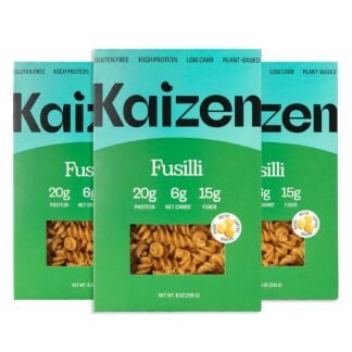 Kaizen Low Carb Keto Pasta Fusilli - High Protein (20g), Gluten-Free, Keto-Friendly (6g Net), Plant-Based Lupini Noodles made w/High Fiber Lupin Flour - 8 ounces (Pack of 3)