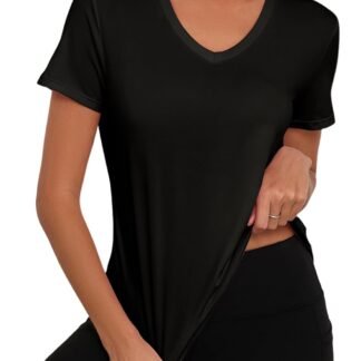 KevaMolly Workout Tops for Women V Neck UPF50+ Breathable Loose Fit Yoga T Shirts Short Sleeve Running Gym Athletic Tee Top