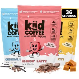Kiid Coffee - 99.9% Caffeine-Free Organic Coffee for Kids - As Seen on Shark Tank - Chocolate, Caramel & Original Variety Pack - 12 Vitamins & Minerals, 4g Prebiotics, 0g Sugar...