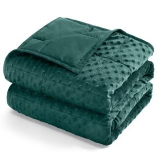 Kivik Cooling Weighted Blanket for Adults, 15 lbs Breathable Minky Dot Heavy Throw Blankets, Ultra Soft Weighted Comforter, Machine Washable, 60"x80" Queen, Dark Green