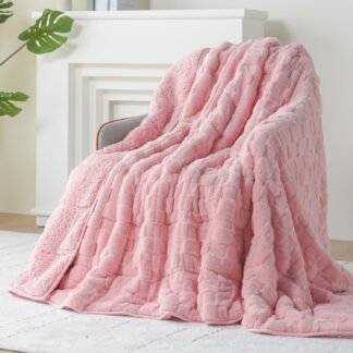 Kivik Dual Sided Weighted Blankets for Adults, Buttery Soft Stylish Checkered Heavy Blankets for Couch Sofa Bed - Ultra-Fluffy Fabric Brings Cloud-Like Comfort (60"x80", Pink,...