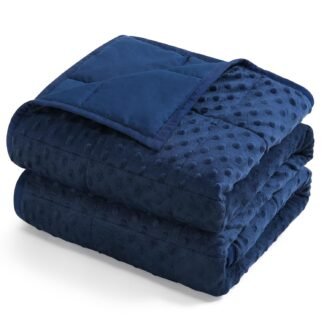 Kivik Weighted Blanket 15 lbs for Adults, Minky Dot Heavy Blankets, Microfiber Reversible Weighted Throw Blankets for All Seasons, Machine Washable,60"x80" Queen Size, Navy Blue