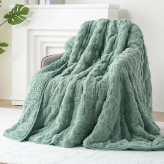 Kivik Weighted Blanket for Adult, 15 lbs Checkered Throw Blankets, Soft Dual Sided Heavy Fleece Checkerboard Blanket for Couch Sofa Bed, Twin Size 48 x 72 Inches, Sage Green