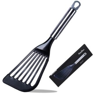 KSENDALO Fish Spatula Egg Flexible Slotted Turner Flipper, Silicone Coated Edged Kitchen Utensil for Nonstock Cookware, Lightweight & Sturdy Cooking Tool for Fish, Eggs,...