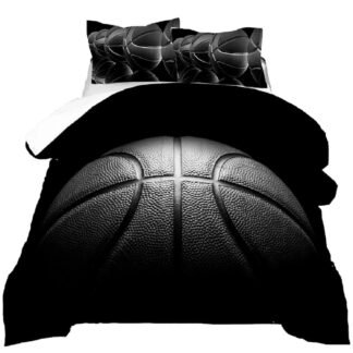 kxry Basketball Comforter Set Queen Size Black Basketball Sports Theme Bedding for Boys Kids Teens 3D Quilt 1 Comforter + 2 Pillow Cases