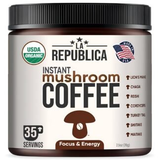 La Republica Instant Mushroom Coffee Organic – 100% Arabica Coffee with Lion’s Mane, Reishi & 5 More Mushrooms for Focus, Immunity, Energy Support & Fast Metabolism – 35 Servings