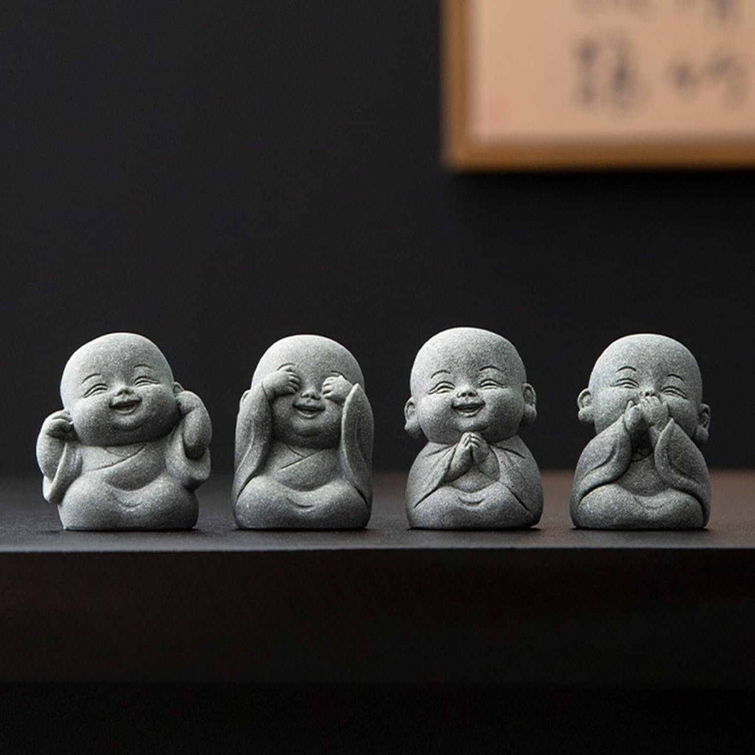 Laughing Buddha Statue Decor - 4Pcs Small Zen Monk Sandstone Buddha Sculpture for Wealth Good Luck Feng Shui Decor Cute Zen Decoration for Home Office Desk Indoor and - lunas-mystic-emporium.com Laughing Buddha Statue Decor - 4Pcs Small Zen Monk Sandstone Buddha Sculpture for Wealth Good Luck Feng Shui Decor, Cute Zen Decoration for Home Office Desk Indoor and...