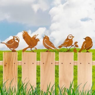 LhyBtm 5 Pcs Rusty Birds Decoration Silhouette with Rusty Patina Birds Decoration Outdoor Fence Decorations Lifelike Metal Birds Garden Ornaments Silhouette Rustic Outdoor Patio...