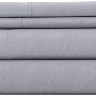 LINENS & HUTCH Sheet Set Linen Blend Breathable Luxury Bedding - Queen Gray