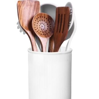 LoeJan Utensil Holder, Extra Large Utensil Crock, Stable Ceramic Utensil Organizer, Cooking Tool Organizer Set for Kitchen Counter Farmhouse Decor (E-6.7" White)