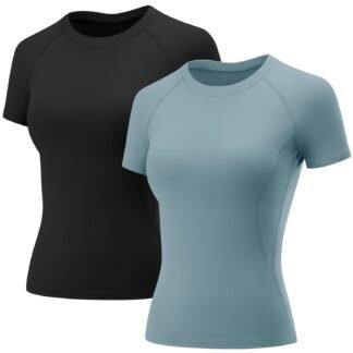 LOMON Womens Workout Tops Short Sleeve Raglan Athletic Shirts Yoga Gym Crewneck Quick Dry Tshirts