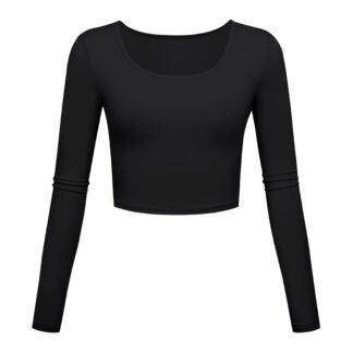 Long Sleeve Crop Tops for Women Workout Basic Clothes Fitted Slim Scoop Neck Cute Yoga Shirts
