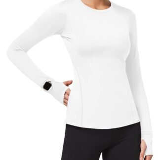Loovoo Thermal Shirts for Women Long Sleeve Workout Tops Crewneck Fleece Base Layer Running Athletic Tee with Zipper Pocket