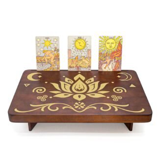 Lotus Altar Table with Tarot Card Holder, Small Wooden Meditation Table Aesthetic Alter, Witchcraft Supplies Witchy Home Decor, Wiccan Supplies and Tools, Pagan Altar Witch Decor