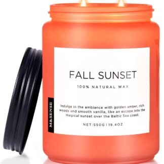 M&SENSE Fall Sunset Amber Scented 19.4oz 110 Hours Long Lasting Slow Burning Candle for Housewarming, Large Natural Soy Organic Relaxing Aromatherapy Candle Gifts for Women Men