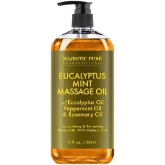 MAJESTIC PURE Eucalyptus Mint Massage Oil for Massage Therapy - Refreshing, and Relaxing - Natural Oils with Eucalyptus Essential Oil - for All Skin Types - Men and Women - 8 fl oz