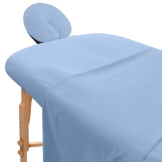 Massage Table Sheets Set - 3 Pcs 100% Cotton Flannel - Fitted Sheets, Flat Sheet & Face Cover - Soft & Smooth Massage Bed Cover - Sky Blue