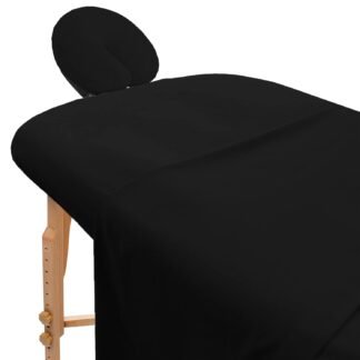 Massage Table Sheets Set - 3 Pcs 100% Cotton Flannel - Includes Fitted Sheets, Flat Sheet & Face Cover - Soft & Smooth Massage Bed Cover - Black