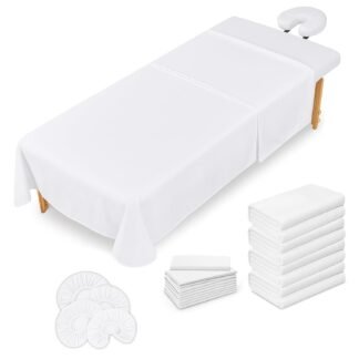 Massage Table Sheets Set – 3 Piece 4 Set, Microfiber Spa Bed Sheets, Cotton-Feel Massage Bed Cover, Wrinkle & Oil Resistant, Soft Accessories for Estheticians – White