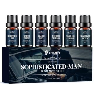 Men Essential Oils Set - TOP 6 Gentlemen's Fragrance Oil for Diffuser, Candle & Soap Making - Tobacco and Bay Leaf, Kentucky Bourbon, Galactic Skies, Scotch Whisky, Birchwood Oud