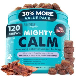 Mighty Paw Calming Chews for Dogs with Melatonin - Vet Formulated Dog Sleep Aid - Puppy & Large Pet Treats - Waggables Calm -Composure Calming Chews for Stress & Relaxation, 120...