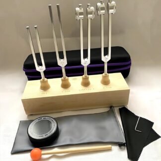 MIMIRACLE Resonance Tuning Forks for Healing - Complete Set with Weighted & Unweighted Forks (128Hz, 136Hz, 256Hz, 384Hz), Wooden Resonator and Hockey Puck Activator - Chakra...