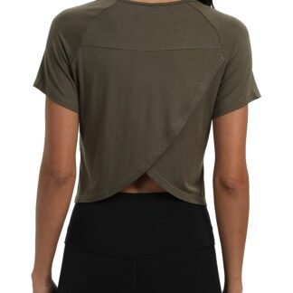 Mippo Workout Tops for Women Cropped Split Back Athletic Gym Exercise Shirts Loose Fit