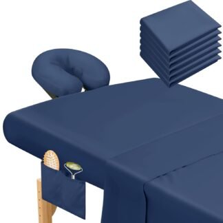 Mixweer 9 Pcs 3 Set Microfiber Massage Table Sheets Set Bulk Includes Flat Sheet, Fitted Sheet with Pocket, Face Rest Cover(Navy Blue)